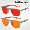 Men'S And Women'S Portable Folding Plain Glasses Orange And Red Lenses Minimalist Classic Anti-Blue Light Eye Protection Glasses