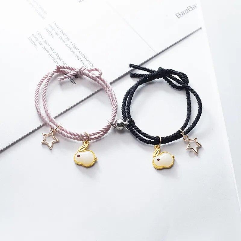 2 шт./компл. магнитный браслет для пар для влюбленных магнитный притяжение зодиакальный браслет с кроликом и звездой плетеная веревка ювелирные изделия дружбы подарки