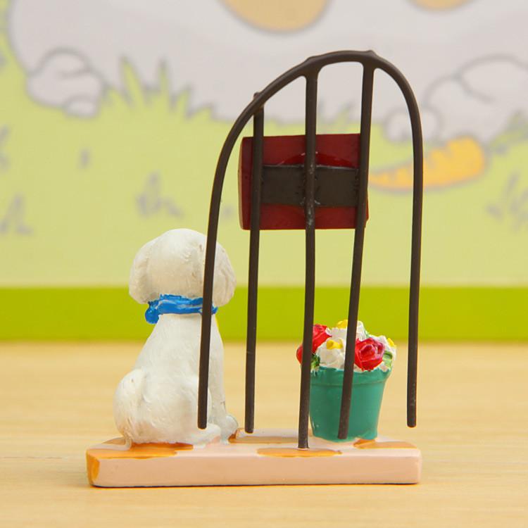 Small 3d Fresh Resin Cartoon Dog Display Figurine With Flower Basket Gift For