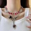 Heart Pendant Crystal Beads Necklace Angle Clavicle Chain Choker Gothic Multilayer Necklace  Gifts