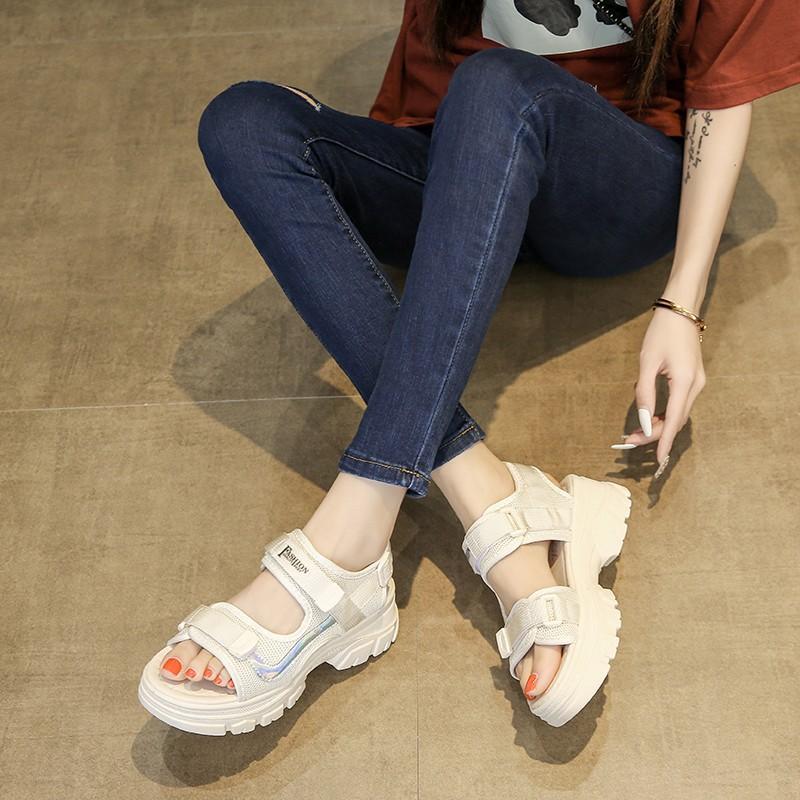 Fairy Wind Platform Velcro Sports Dad Sandals Female Summer New Internet Celebrities Step On Shit Feeling with Skirt Beach Shoes