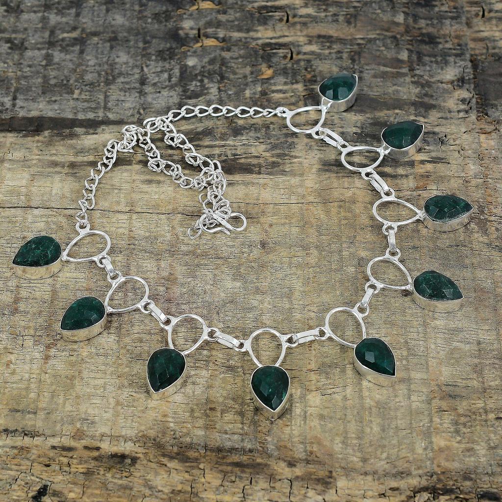 Sakota Mines Emerald Silver Necklace, Green Color Necklace, Gemstone Necklace, 925 Sterling Silver Jewelry, 925 Silver Crystal Dainty Necklace For Her