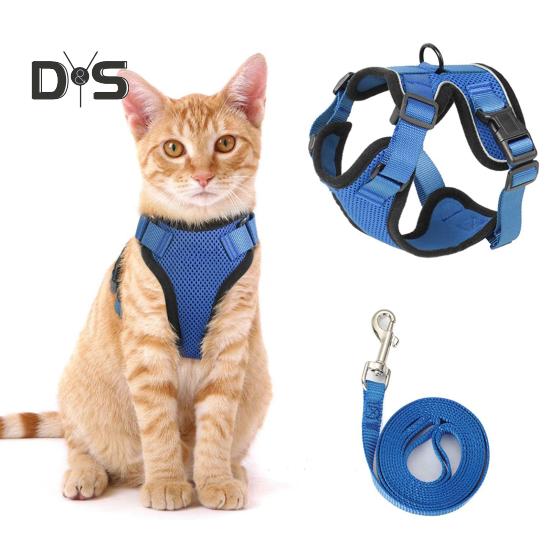 Кошачья шлейка и поводок для прогулок, регулируемый, устойчивый к побегу, жилет для котят, шлейка со светоотражающими полосками для котят средних и больших размеров