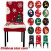 Christmas Chair Cover Dustproof 1 PCS Cartoon Santa Snowman Print Stretchable Fabric Anti Slip Removable New Year Party Decoration