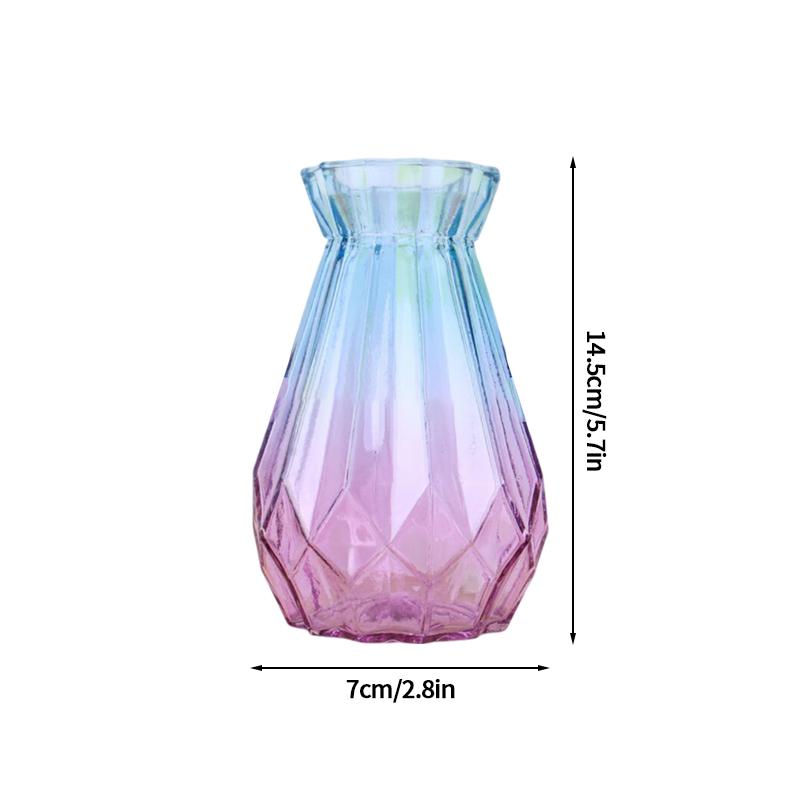 Gradient Glass Vase with Geometric Faceted Design Flower Vase for Wedding Centerpiece Arrangements Home Office Decor Floreros