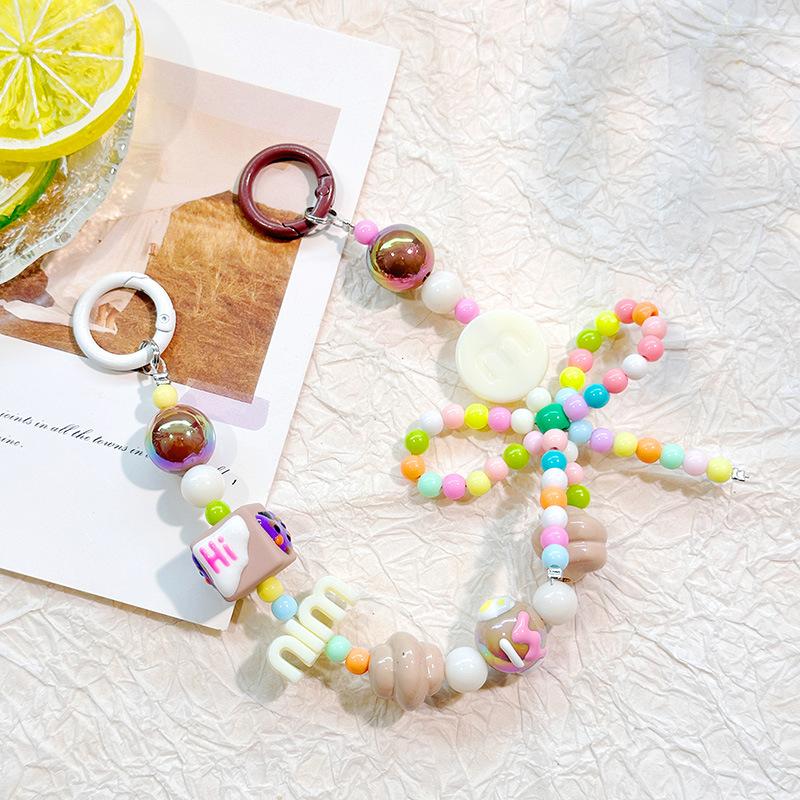 Candy Color Phone Buckle Beads Cute Lanyards Bead Chain Pendant For Phone Strap