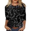 Women's Fashion Flower Marble Print Round Neck T-shirt Casual Top Roupas Femininas