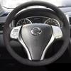 Для Nissan Teana Altima X-Trail Qashqai Tiida Pulsar Navara 2016- Черная замшевая ручная прошивка Чехол на руль автомобиля