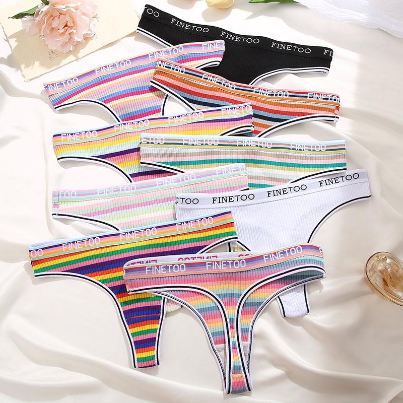 4Pcs/Set Women Cotton Colorful Stripe Panties Sexy Underwear G-Strings Rainbow Thongs Female Soft Breathable Intimates Lingerie