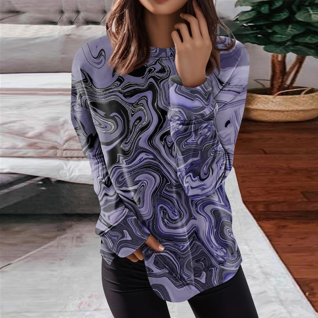 Women's Round Neck Tops Cotton Women's Casual Fashion Floral Print  Long Sleeve O-Neck Pullover Top Blouse