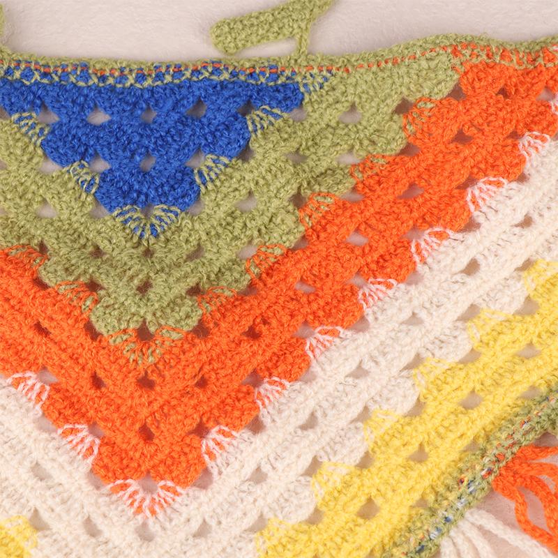 Ажурная треугольная косынка ручной вязки, богемный тюрбан, шарф для волос, многофункциональное использование, этнический стиль, пояс, декор