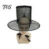 Crisp Fabric Hat Vintage Korean Gat Hat, Black Mesh Wide Brim Joseon Dynasty Three-dimensional Design Scholar with Neck Strap, Halloween Cosplay