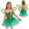 Girls Elf Costume Butterfly Wings Shiny Sequins Sleeveless Tutu Dress Halloween Fairy Role Play Outfit