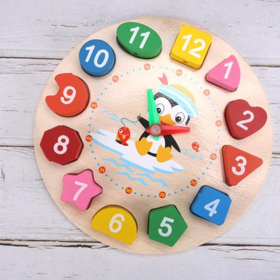 Color Sorting Hand-eye Clock Ability Coordination Cognitive Wooden Burrs-free Shape Color Sorting Clock Toys