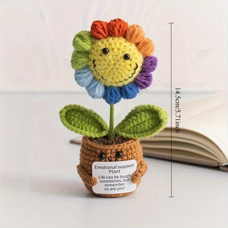 Handmade Crochet Sunflower with Rainbow Smile,for Home,Office,or Desk Decor-Perfect Mother'S Day,Valentine's,or Graduation Gift.