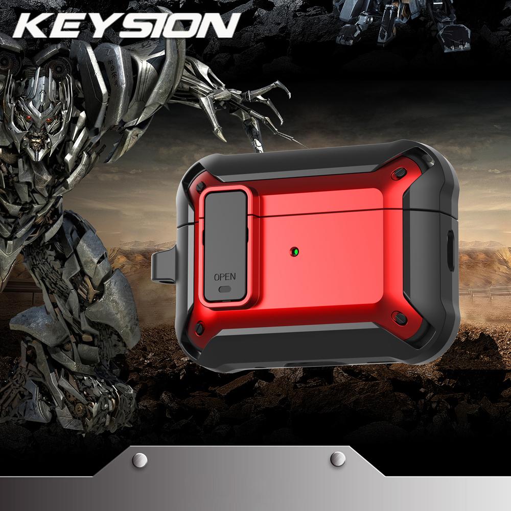 KEYSION Чехол для Bluetooth-наушников для AirPods Pro 3 Мягкий силикон+ПК Ударопрочная задняя крышка с замком-переключателем Карабин для альпинизма