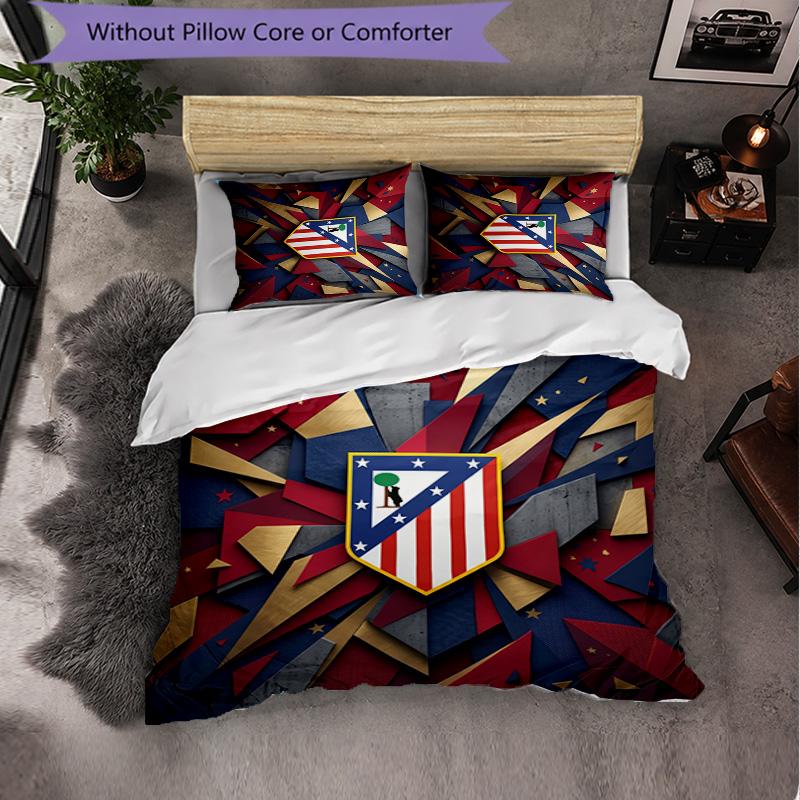 Atletico Madrid Pattern 3 Pieces Bedding Set Soft Microfiber Duvet Cover with Pillow Cases for Bedroom