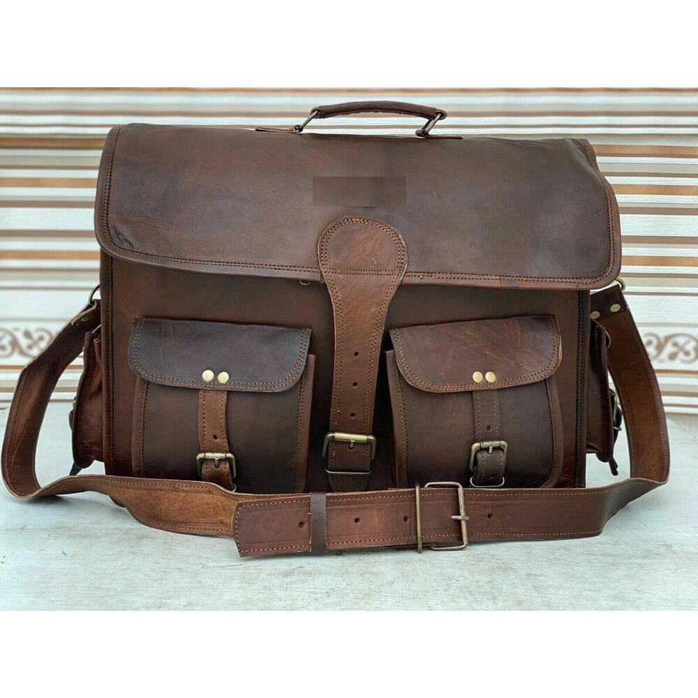 Leather Vintage Laptop Bag Satchel Briefcase Messenger (Handbag) Men's Genuine