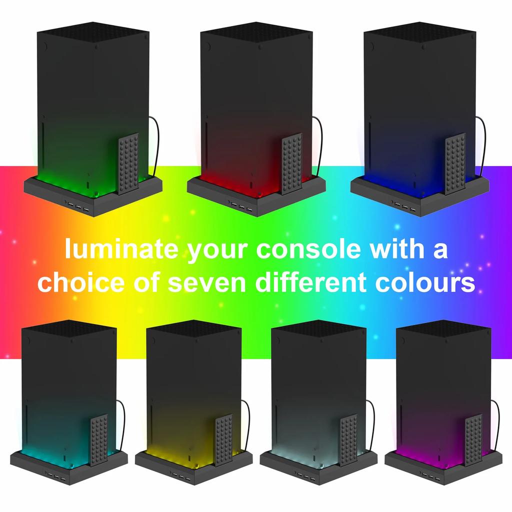 Стойка-станция с RGB-подсветкой для консоли Xbox Series X/S С 3 портами USB-хаба Цветная светодиодная база Для игровых аксессуаров Xbox Series X/S