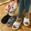 Open Toe Plush Slippers Female, Indoor Thick Soled Warm Plush Shoes, Cotton Slippers Female