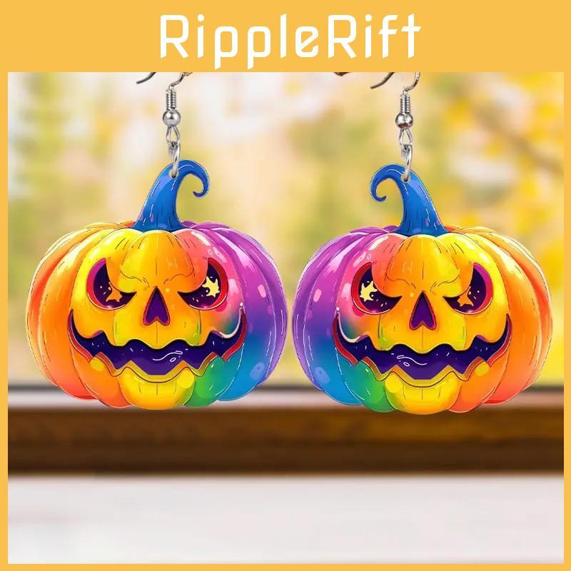 Creative Halloween Themed Colorful Pumpkin Pattern Women Acrylic Earrings For Party Fashion Accessories
