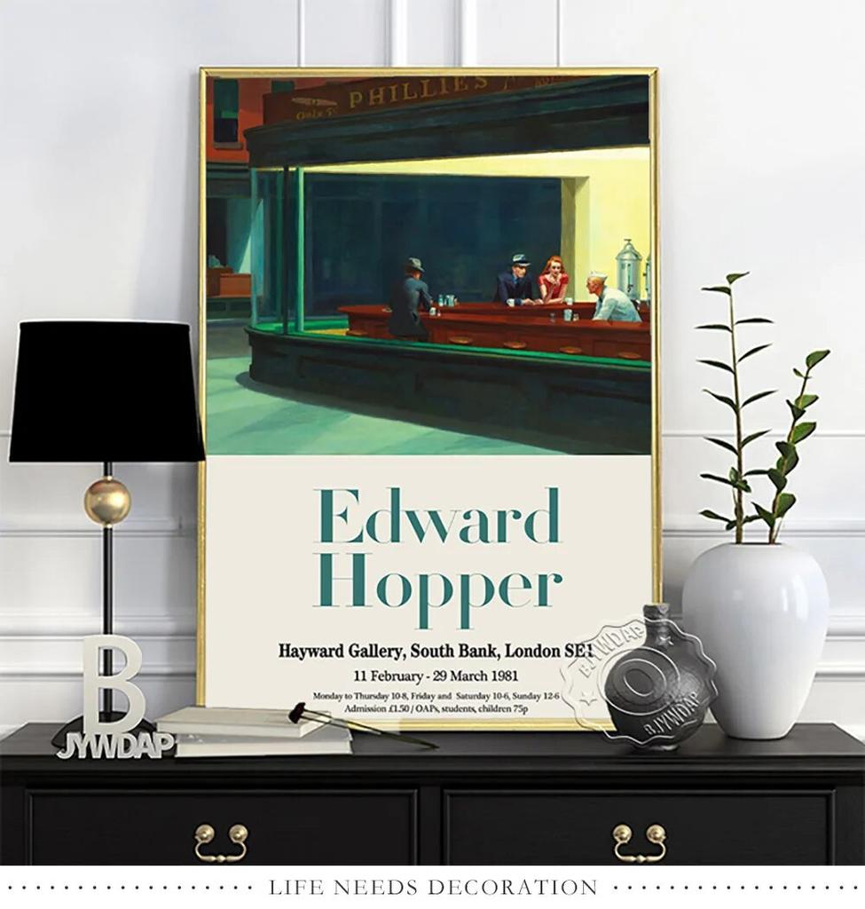 Плакат выставки Эдварда Хоппера, Художественные репродукции «Утреннее солнце», Настенная картина «Ночные ястребы», Настенное искусство с пейзажем из современной американской жизни без рамки