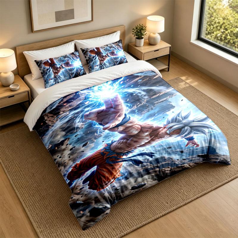3Pcs Bedding SetDragon Ball Soft Bed Sheet and Two Pillowcases Home Bedroom Decor