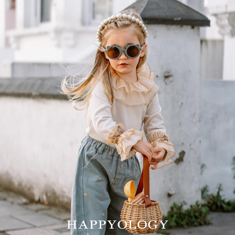 Девичья вязаная рубашка с длинным рукавом и воланами-бантом Happyology