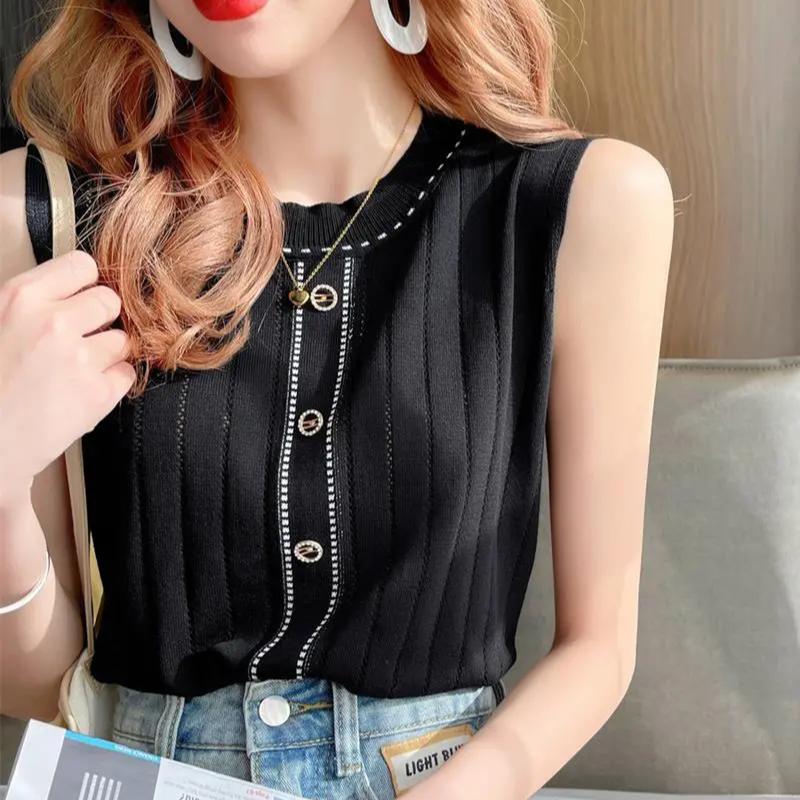 WTEMPO Универсальные трикотажные майки без рукавов с круглым вырезом и пуговицами, женские, весна-лето, большие размеры, однотонные, повседневные жилеты-камизолы