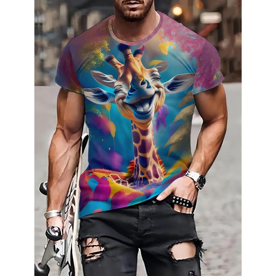 Футболки с рисунком жирафа, летние футболки, мужские уличные футболки с 3D принтом Феникса, модные топы с короткими рукавами и круглым вырезом