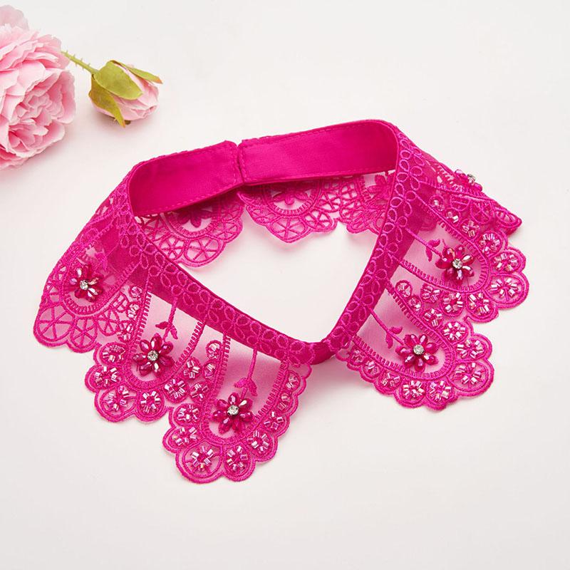 New Beading Lace Fake Collar Neckline Women White Lapel False Collars Woman Embroidery Removable Detachable Collar Tie Faux Col