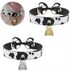 Fashion Leather Choker Cow Print Adjustable Bell Collar Bow Necklaces