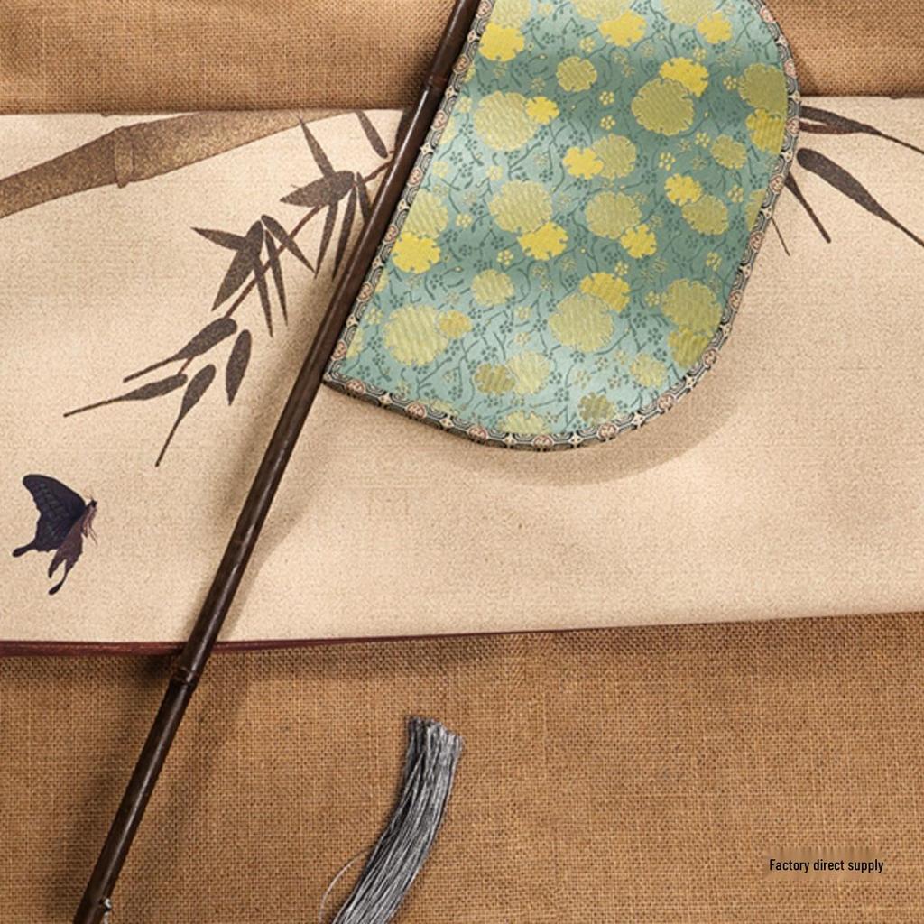 Purple Bamboo Knife Fan with Long Handle - Hanfu Catwalk Prop and Face Covering in Ancient Warring States Style