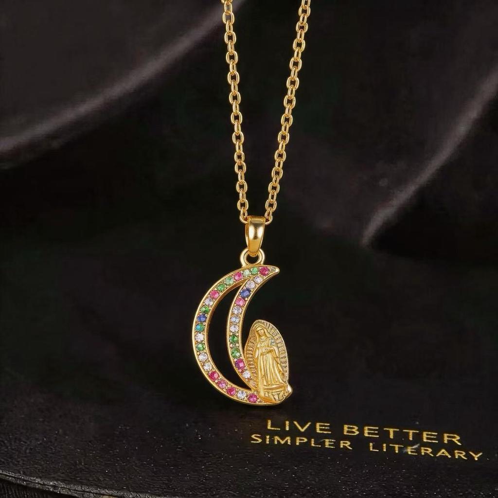 Copper Plated Real Gold Zircon Maria Pendant Necklace European American Niche High-end Women Ins Fashion Holiday Present