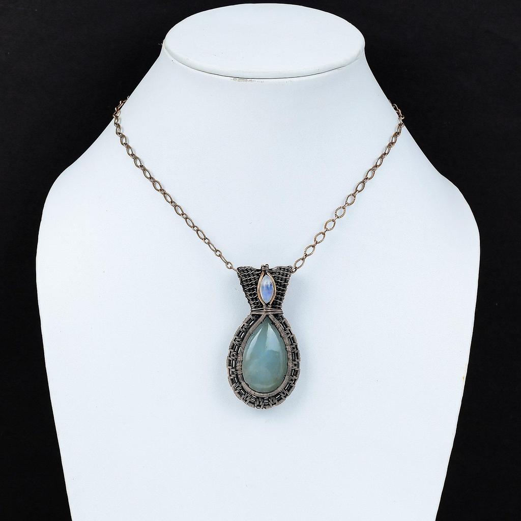 Aquamarine 999 Copper Wire Wrapped Pendant, Handmade Gemstone Pendant Jewelry, Gifts For Wife Brand New Pendant