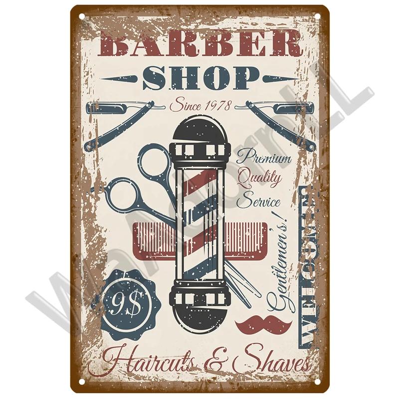 Barber Shop Tin Sign Poster Vintage Wall Posters Metal Sign Decorative Wall Plate Kitchen Plaque Metal Vintage Decor Accessories
