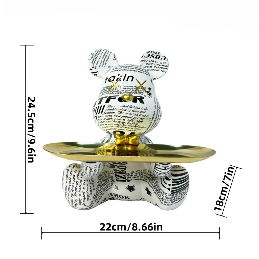 Trendy Colorful Graffiti Bear Abstract Resin Storage Statue Cute Doodle Animal Organizer Desk Holder for Home Office Ornaments