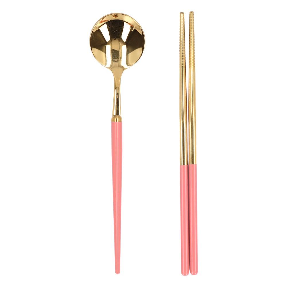 1Set Smooth Spoon Chopstick Kit Rustless Steel Tableware Set Dining Set Outdoor Picnic