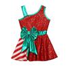 Kids Girls Sequins Christmas Dress Xmas New Year Dress Big Bow Stripe Stage Performance Santa Clause Party Dancewear