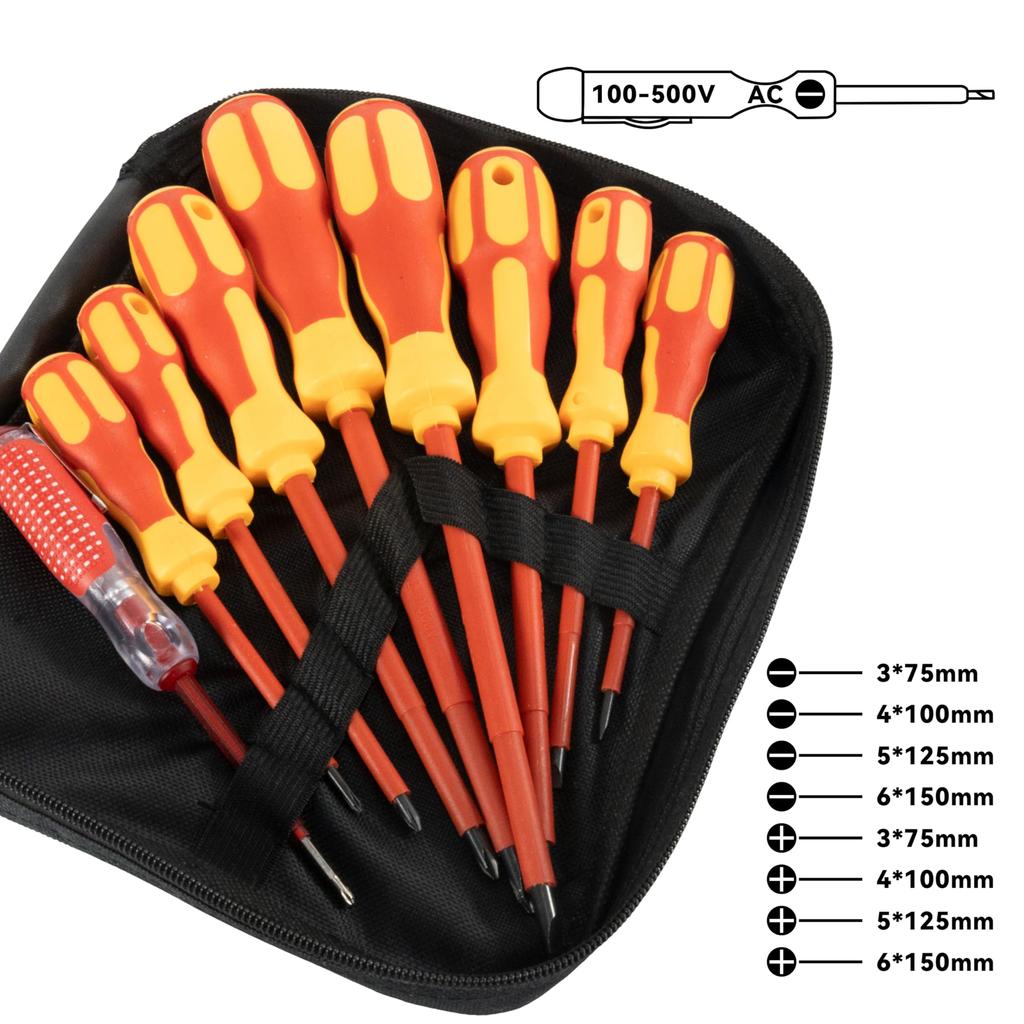 STEELMIGHT Insulated Screwdriver Set, 9-Piece Set for Electrical Work, Includes Insulated Blades for 500V Operation, Phillips and Flathead