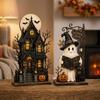 Vintage Wood Haunted House Statue 2D Flat Stacked Pumpkin Cart Ornament  Mantel Decor