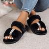 Fashion Aphixta New Warm Winter Double Size Pearl Crystals Women Slippers Furry Open Toe Shoes Indoor Flat Heel Hair Slides Big Size 43