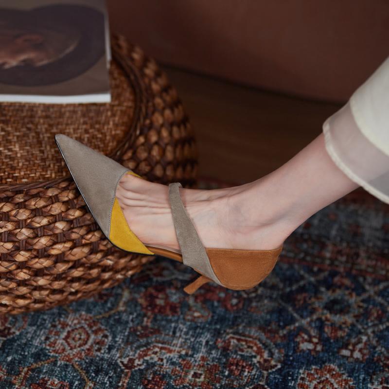 Модная женская обувь слипоны из овчины замши, эластичная резинка, смешанные цвета, неглубокие туфли-лодочки, острый носок, тонкий каблук, обувь ручной работы, женский размер 34-39