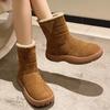 Ladies Shoes On Sale 2024 Slip On Women's Boots Winter Round Toe Solid Flock Plush Warm Comfortable Mid-Calf Casual Snow Boots