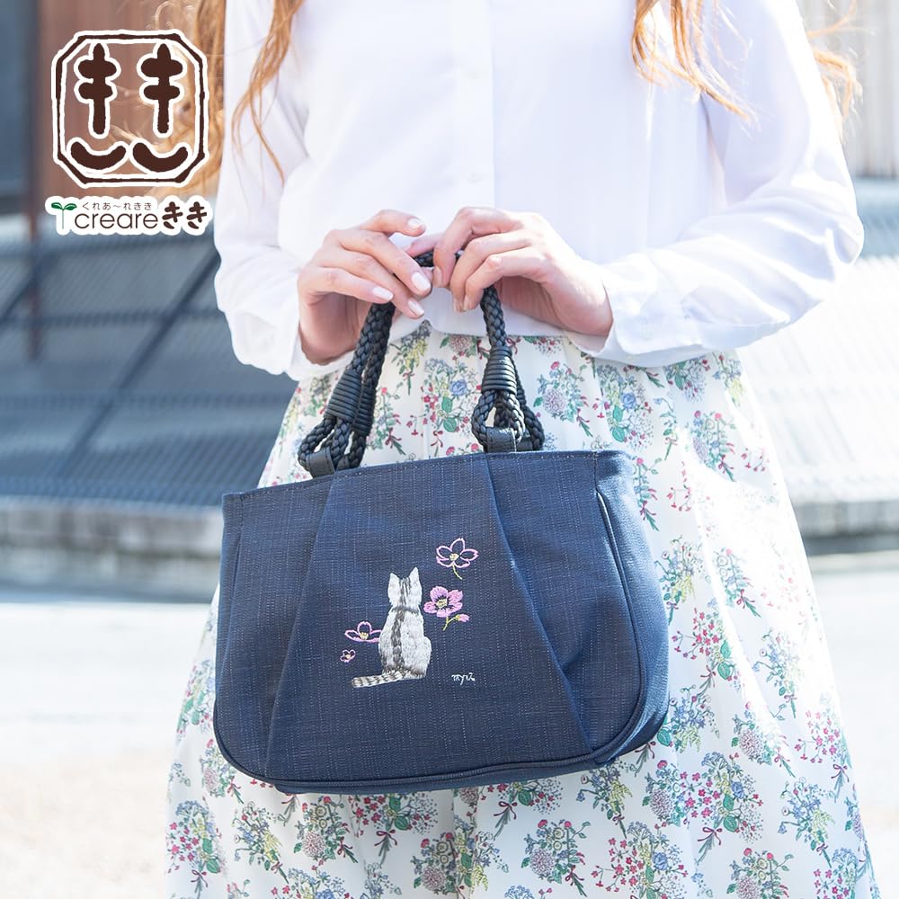 Tote Made in Persimmon Shibu Cat Japanese Aori Birthday [crearekiki] Women's Bag, Small, Lightweight, Japan, Indigo, Dyed, Pattern, Embroidered,