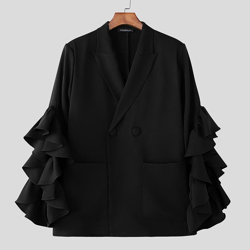 INCERUN Мужские лацканы с оборками, рукава с разрезами, повседневные свободные пиджаки для вечеринок