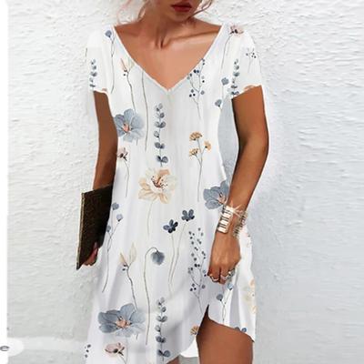Летняя мода Женское платье с V-образным вырезом и короткими рукавами Ретро с цветочным принтом Сексуальное короткое платье