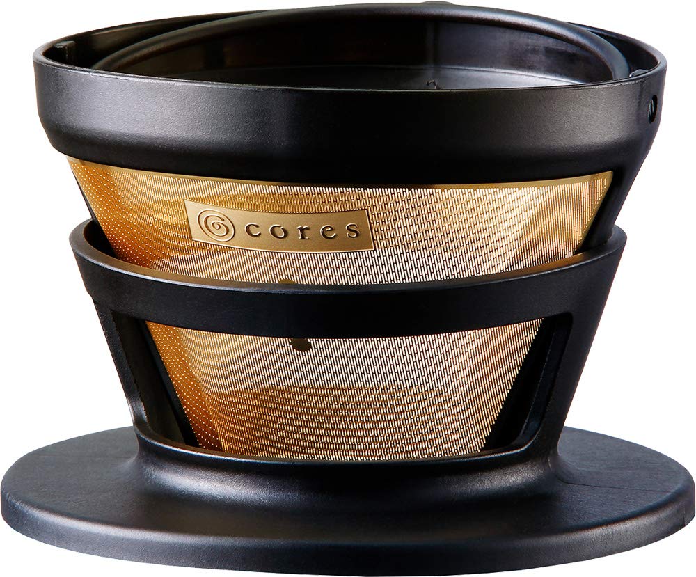 Cores Coffee Dripper Gold Filter Just Set It Directly On the Cup For 2 To 4 Cups with Maruyama Coffee No Paper Filter Required Pure Gold C246BK