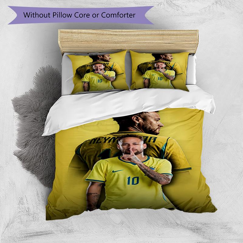3pcs Neymar19 Design Cover Set - HD Printed Bedding with 1 Cover and 2 Pillowcases - Perfect for Home and Dorm Decor