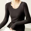 Cotton U-neck T-shirt Women's Long Sleeve Autumn New Loose Slim Senior Sense T-shirt Top Base